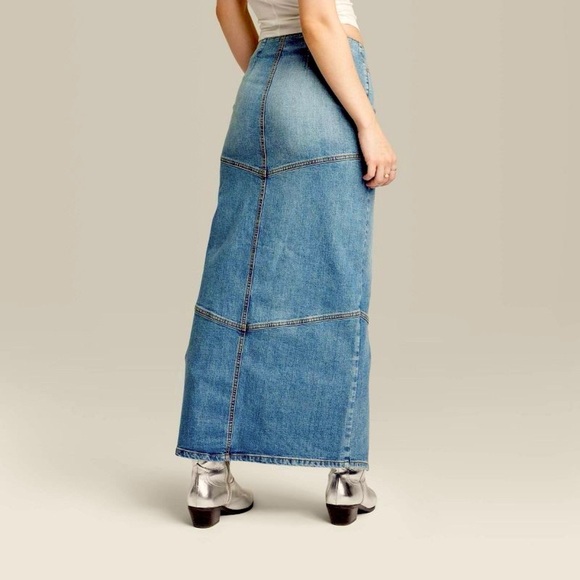 Women's Mid Rise Chevron Denim Maxi Skirt - Wild Fable Medium Wash Size 14 - Picture 2 of 5